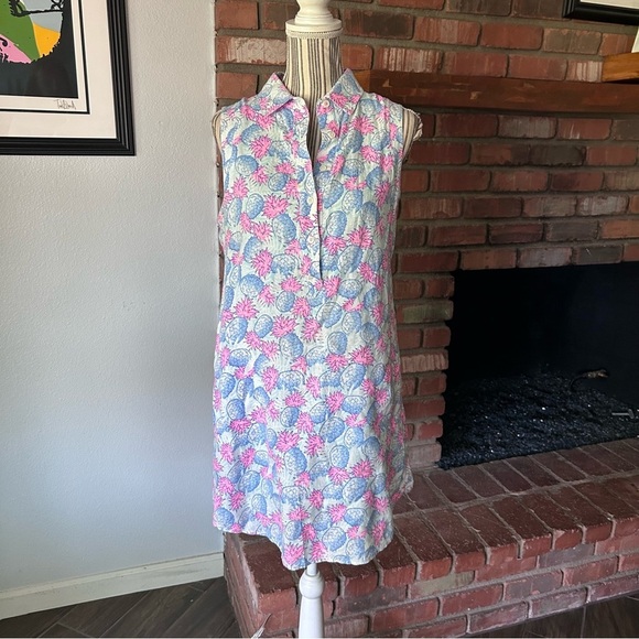 Vineyard Vines Linen Pineapple Print Sleeveless Shirt Dress Sz 8 - Picture 2 of 9